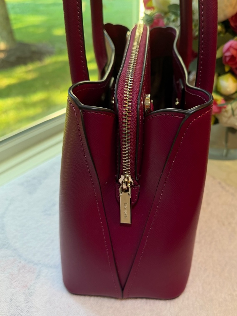 Like New Kate Spade New York Rory Saffiano Leather Medium Satchel in BlackBerry - Picture 5 of 16